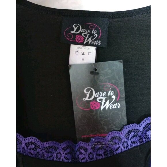 Dare To Wear Purple/Black Lace Up Bell Lace Sleeve Gothic Top Women's Size M NEW - Picture 4 of 15